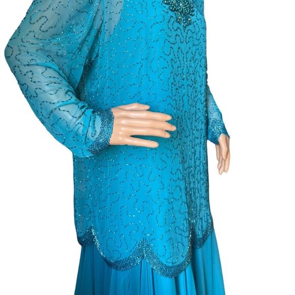 Y2K Mezza Luna by Modi Sequin & beaded Embellished blue Evening Dress size XL - Picture 5 of 14